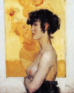 Isaac Israels - Woman before ''Sunflowers'' by van Gogh, 1917